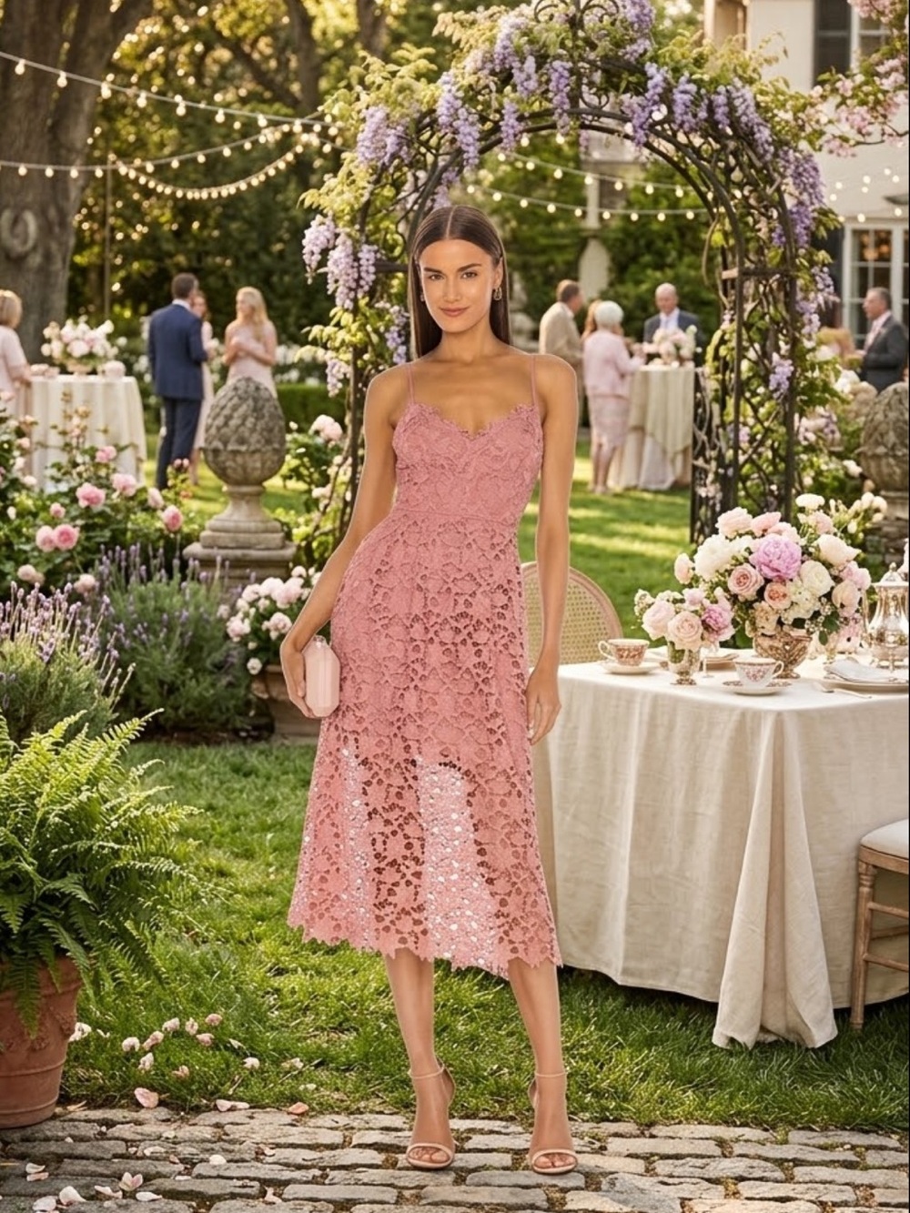 NWT ASTR Lace A-Line Midi Dress in Dark Blush